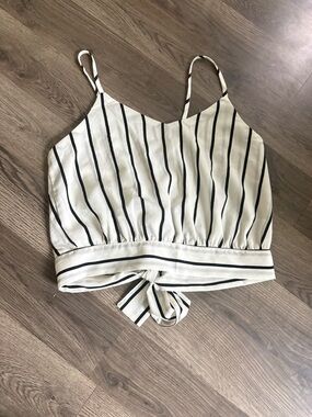 SHEIN White Cami with Black Vertical Stripes and Front Tie